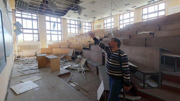 A lecture hall at Karazin University wrecked by shelling