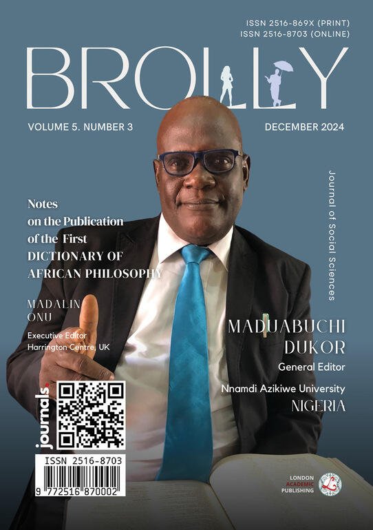 Cover of Brolly. Journal of Social Sciences, Vol. 5 No. 3, featuring the Dictionary of African Philosophy