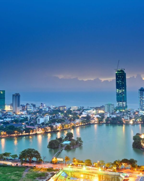 Beira Lake and the Colombo skyline at blue hour